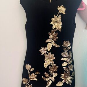 Nordstrom Black Dress with Gold Floral Accents